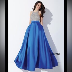 JVN by Jovani Royal Blue Formal Ballgown with Shawl